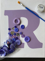 Kids DIY Button Art Canvas Craft Kit - Personalised Initial - Red