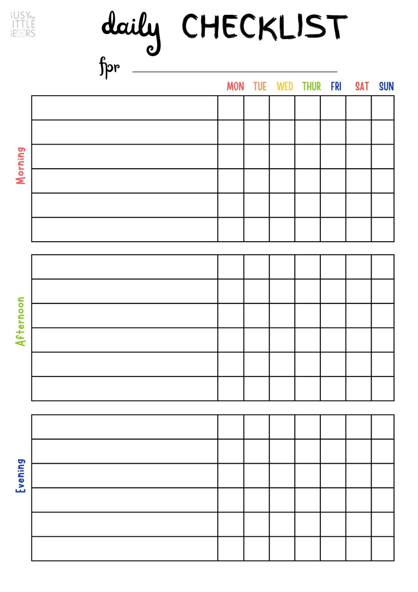 Blank daily checklist