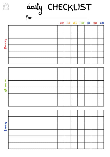 Blank Daily Checklist Chart - Instant Digital Download