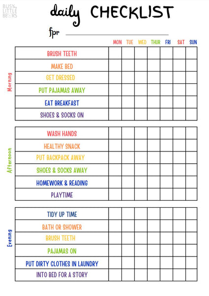 Daily Checklist Chart - Instant Digital Download