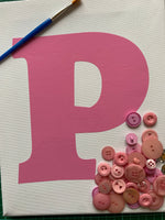 Kids DIY Button Art Canvas Craft Kit - Personalised Initial - Pink