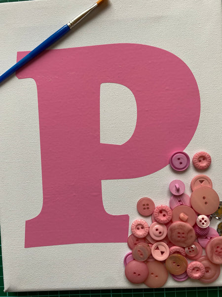 Button Initial Craft Kids DIY Button Art Canvas Craft Kit - Personalised Initial - Pink ...