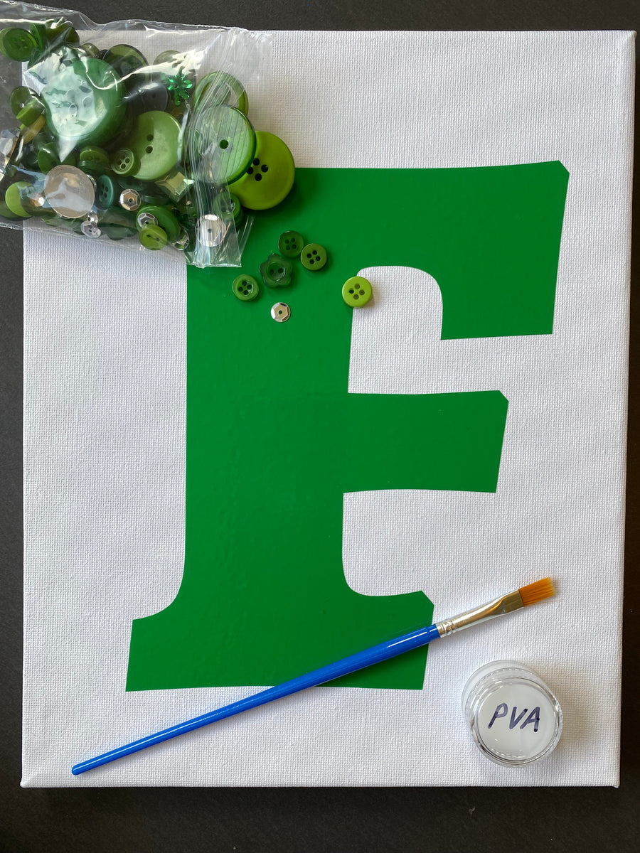 Button Initial Craft Kids DIY Button Art Canvas Craft Kit - Personalised Initial - Green ...