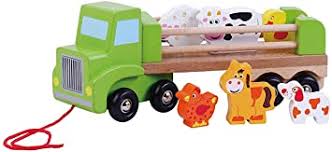 Kids Wooden Pull Farm Lorry Tractor